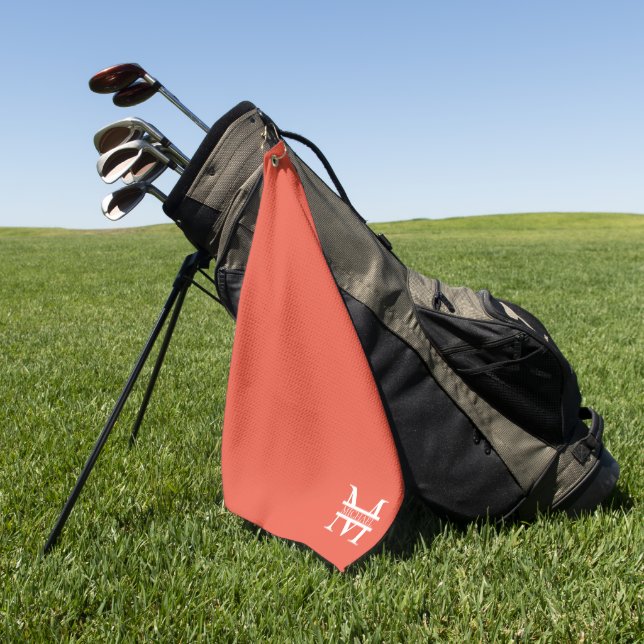 Serviette De Golf Monogramme et nom d'orange élégant personnalisé (Vert)