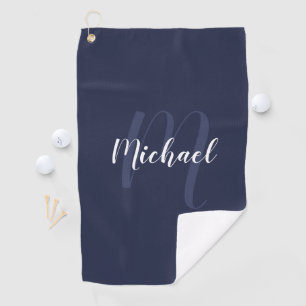 Serviette De Golf Monogramme et nom personnalisé moderne Navy Blue