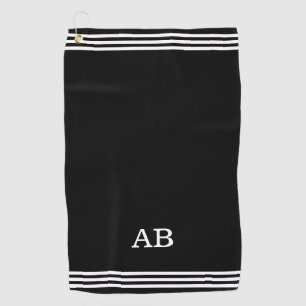 Serviette De Golf Monogramme et trois bandes sur fond noir