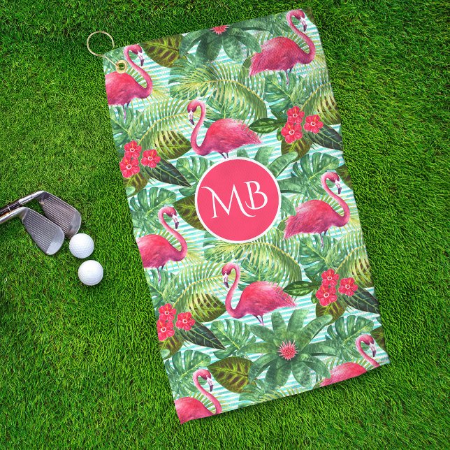 Serviette De Golf Monogramme Flamant rose rose tropical Fille floral (Créateur téléchargé)