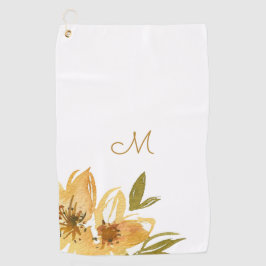 Serviette De Golf Monogramme floral moderne jaune et cuivre