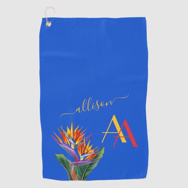 Serviette De Golf Monogramme Floral Vibrant Moderne (Devant)