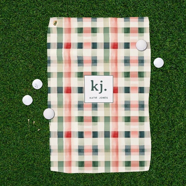 Serviette De Golf Monogramme Gingham Émeraude Douce (Créateur téléchargé)