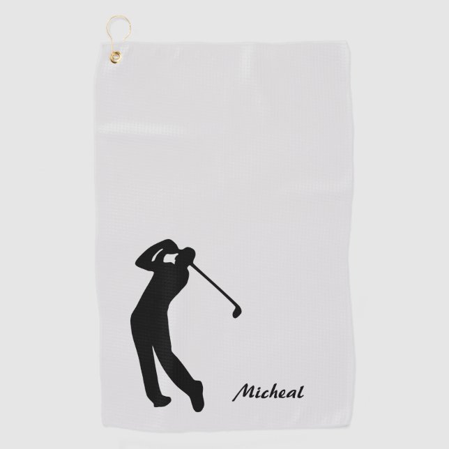 Serviette De Golf Monogramme gris de la silhouette du Golfeur (Devant)