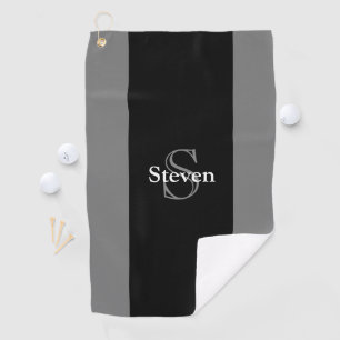 Serviette De Golf Monogramme gris noir moderne chic personnalisé