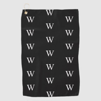 Serviette De Golf Monogramme initiale noir et blanc moderne