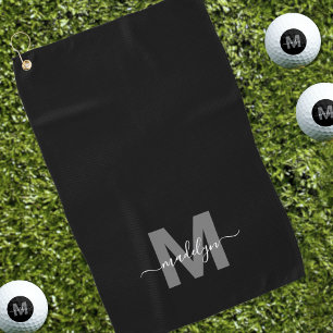 Serviette De Golf Monogramme Initiale Nom Noir Blanc