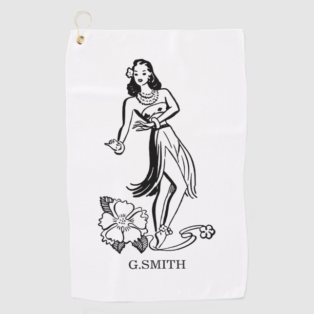 Serviette De Golf Monogramme Lady Dancing Luau (Devant)