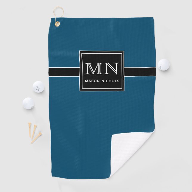 Serviette De Golf Monogramme minimal, moderne noir et Turquoise (En situation)