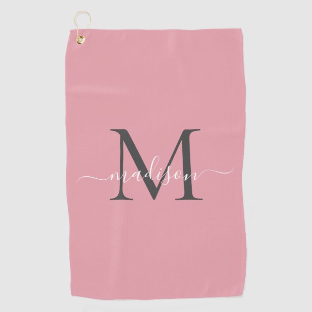Serviette De Golf Monogramme moderne Blush rose Grey Girly Script ch (Devant)