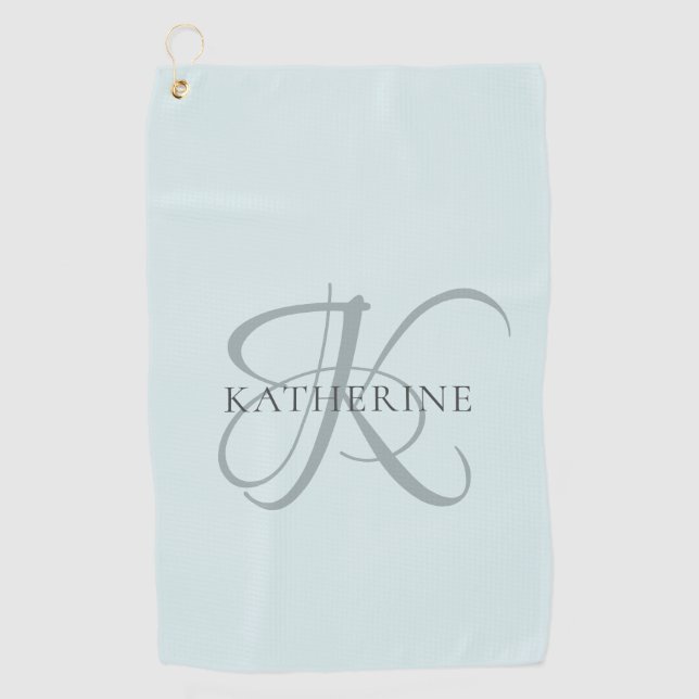 Serviette De Golf Monogramme moderne élégant Script Aqua Blue (Devant)