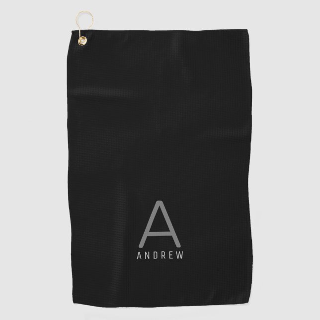 Serviette De Golf Monogramme moderne gris-noir personnalisé (Devant)
