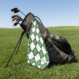 Serviette De Golf Monogramme moderne Vert et blanc Personnalisé magn