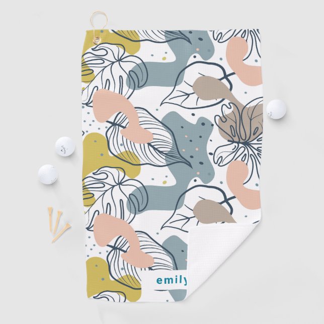 Serviette De Golf Monogramme Motif feuille tropical (En situation)