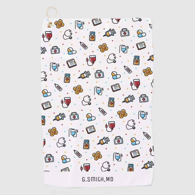 Serviette De Golf Monogramme. Motif Médicale. Pour les médecins et l (Devant)