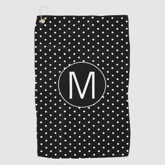 Serviette De Golf Monogramme noir blanc Polka Point (Devant)