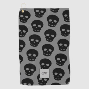Serviette De Golf Monogramme Noir Crâne gris Goth Motif nouveauté