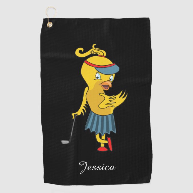 Serviette De Golf Monogramme noir de la petite Birdie (Devant)