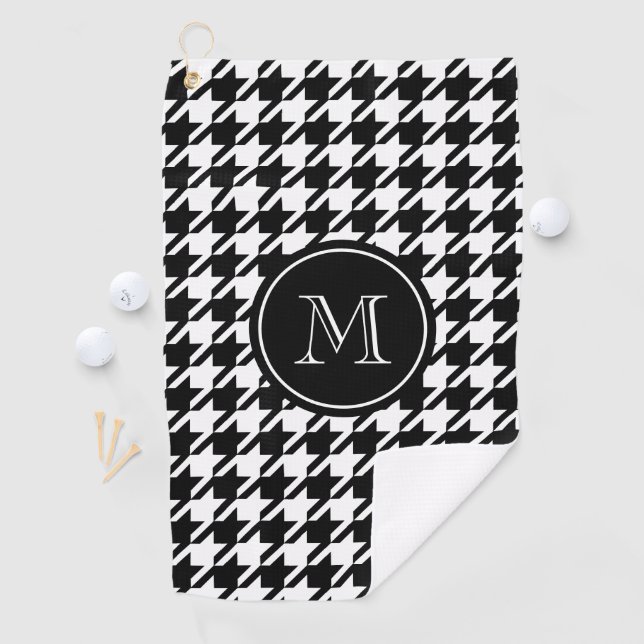 Serviette De Golf Monogramme noir et blanc de pied-de-poule (En situation)