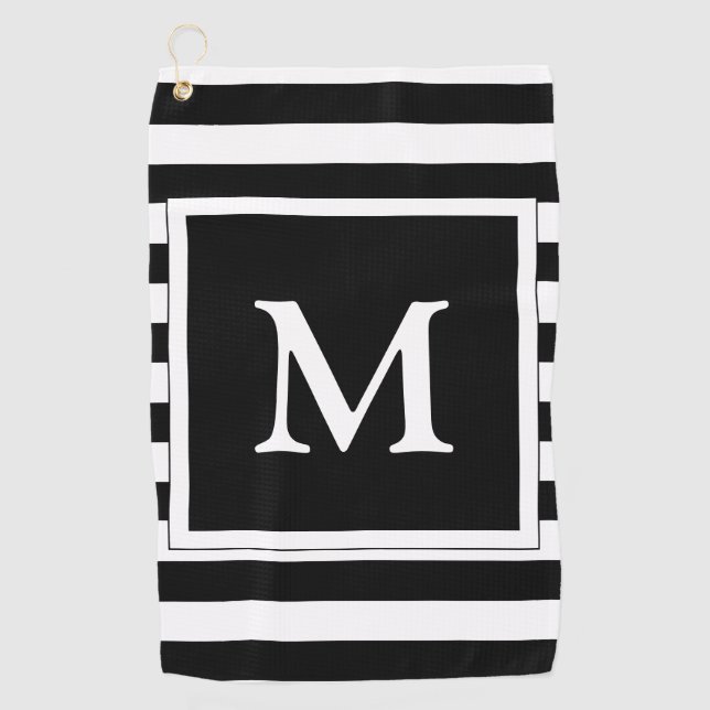 Serviette De Golf Monogramme noir et blanc simple (Devant)