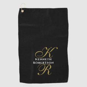 Serviette De Golf Monogramme Noir Or Blanc Minimaliste Élégant Homme