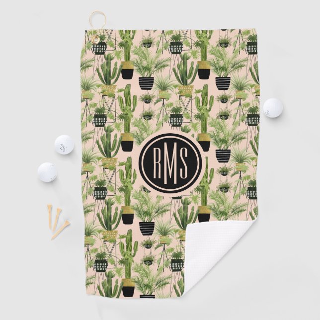 Serviette De Golf Monogramme | Oasis intérieure | Motif de ligne Pla (En situation)