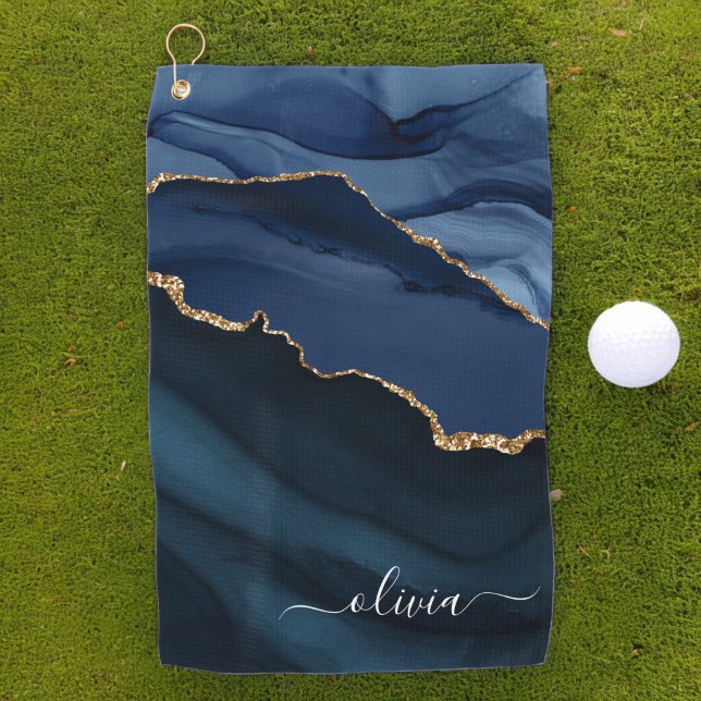 Serviette De Golf Monogramme or de la géode d'âge bleu marine (Créateur téléchargé)