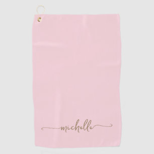 Serviette De Golf Monogramme Or élégant Nom Script Blush Pink