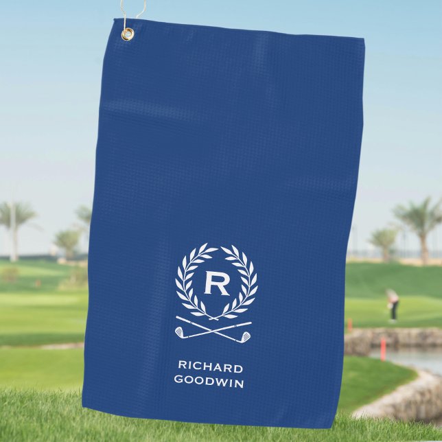 Serviette De Golf Monogramme personnalisé classique Nom bleu (Créateur téléchargé)