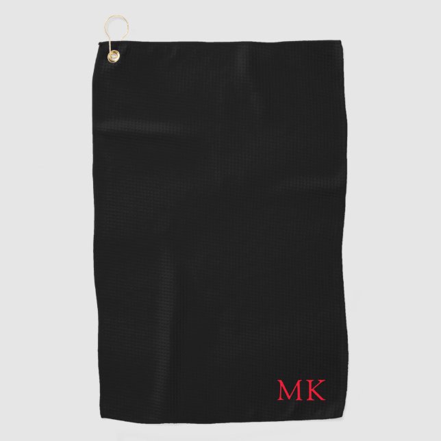 Serviette De Golf Monogramme personnalisé initial Noir rouge moderne (Devant)