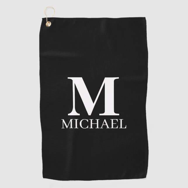 Serviette De Golf Monogramme personnalisé noir et blanc (Devant)