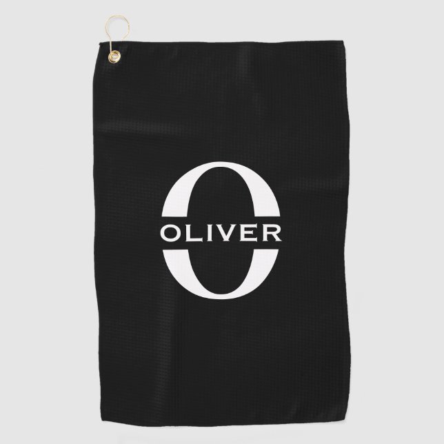 Serviette De Golf Monogramme Personnalisé Noir Et Blanc Nom (Devant)