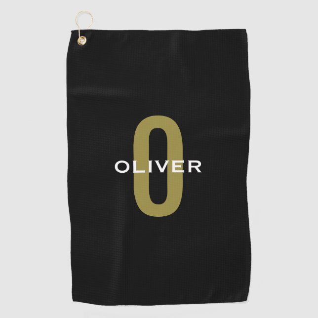 Serviette De Golf Monogramme personnalisé Noir Or Blanc Nom (Devant)