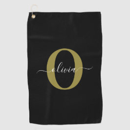 Serviette De Golf Monogramme personnalisé Nom du script Black White 