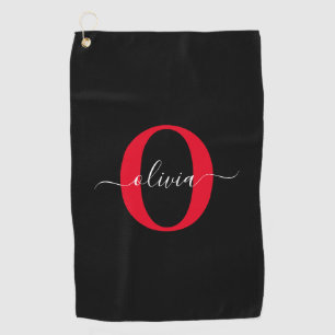 Serviette De Golf Monogramme personnalisé Nom du script Noir Blanc R
