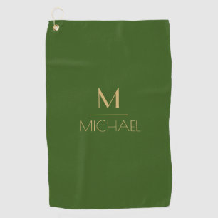 Serviette De Golf Monogramme personnalisé   Nom Golf vert et or  