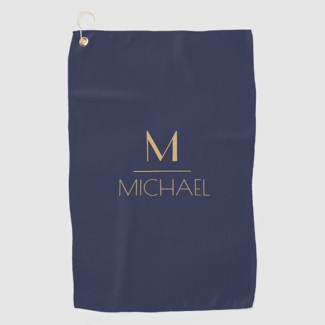 Serviette De Golf Monogramme personnalisé | Nom Marine & Gold Golf G (Devant)