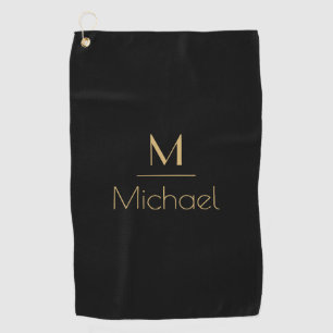 Serviette De Golf Monogramme personnalisé   Nom Noir & Or