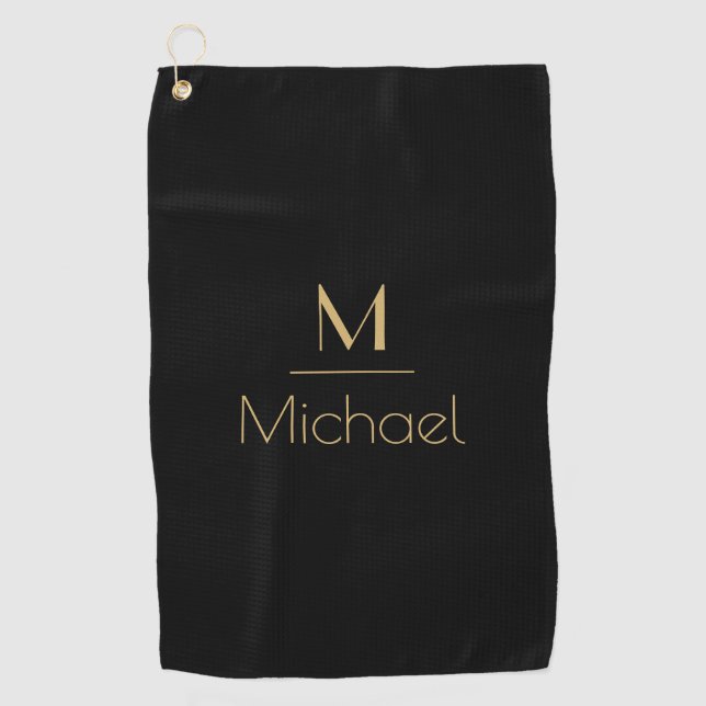 Serviette De Golf Monogramme personnalisé | Nom Noir & Or (Devant)