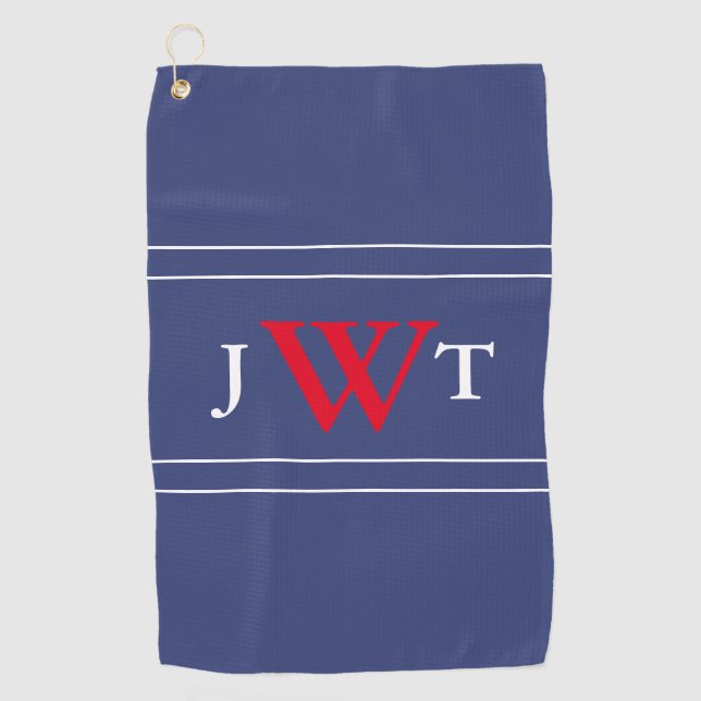 Serviette De Golf Monogramme personnalisé rouge blanc et bleu (Devant)