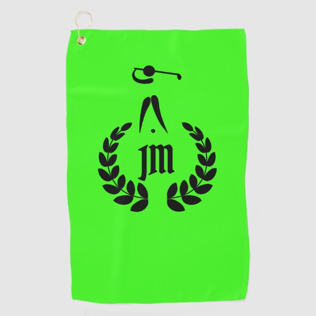 Serviette De Golf Monogramme personnalisé Vert néon personnalisé (Devant)
