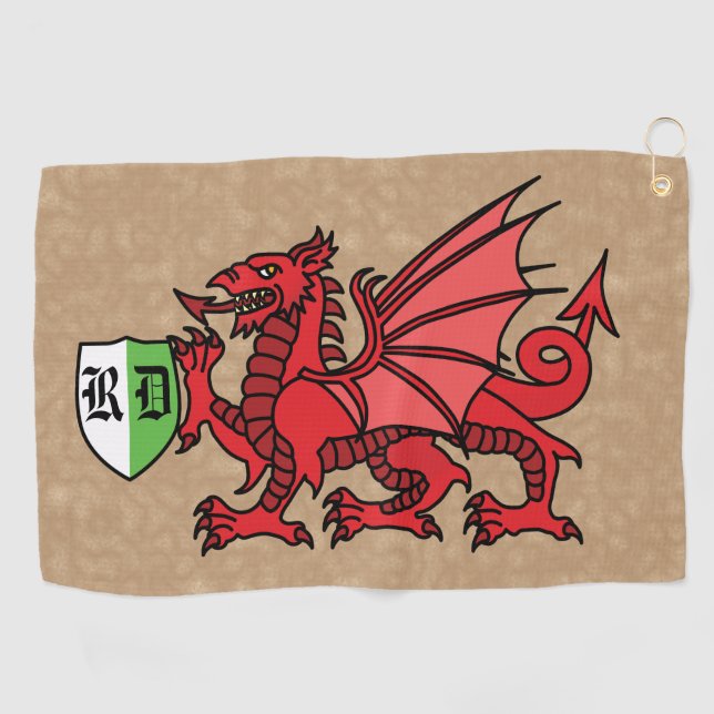 Serviette De Golf Monogramme personnalisé Welsh Dragon (Horizontal)