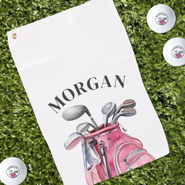 Serviette De Golf Monogramme Rose Nom (Pink Name Monogram Golf Towel)