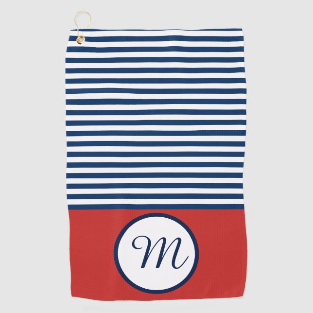 Serviette De Golf Monogramme rouge blanc et bleu amusant (Devant)