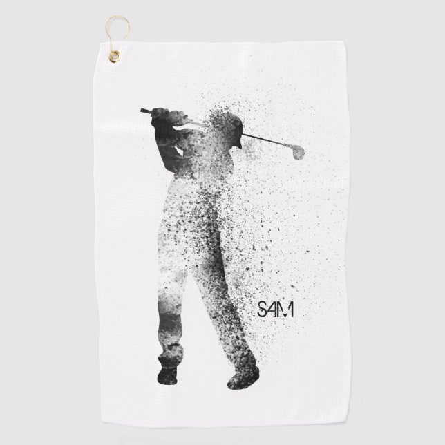 Serviette De Golf Monogramme. Silhouette de Golfer Swing. (Devant)
