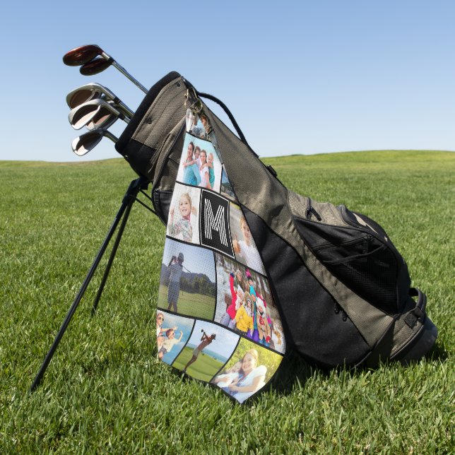 Serviette De Golf Monogramme simple 12 Photo Collage personnalisé (Vert)
