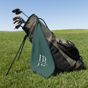 Serviette De Golf Monogramme simple personnalisé et nom vert
