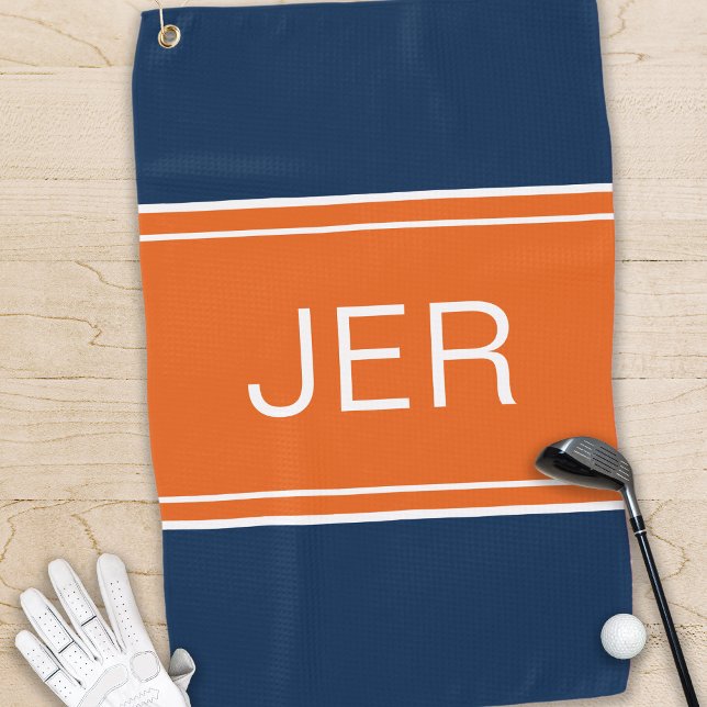 Serviette De Golf Monogramme Top Golfer Stylish Moderne Bleu orange (Créateur téléchargé)