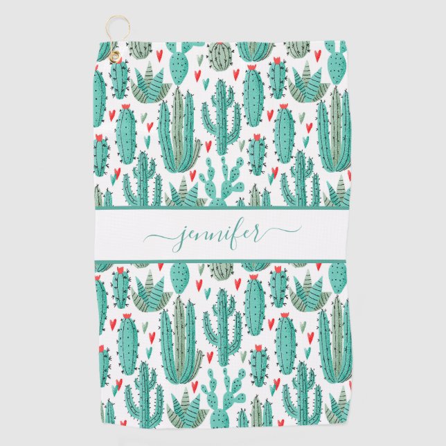 Serviette De Golf Monographie du motif blanc blanc vert cactus (Devant)