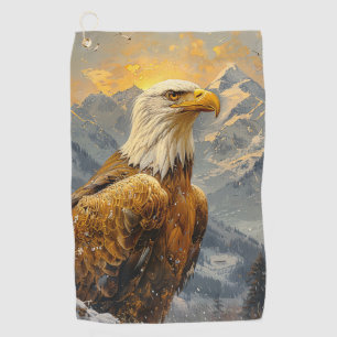 Serviette De Golf Montagnes d'aquarelle d'aigle chauve